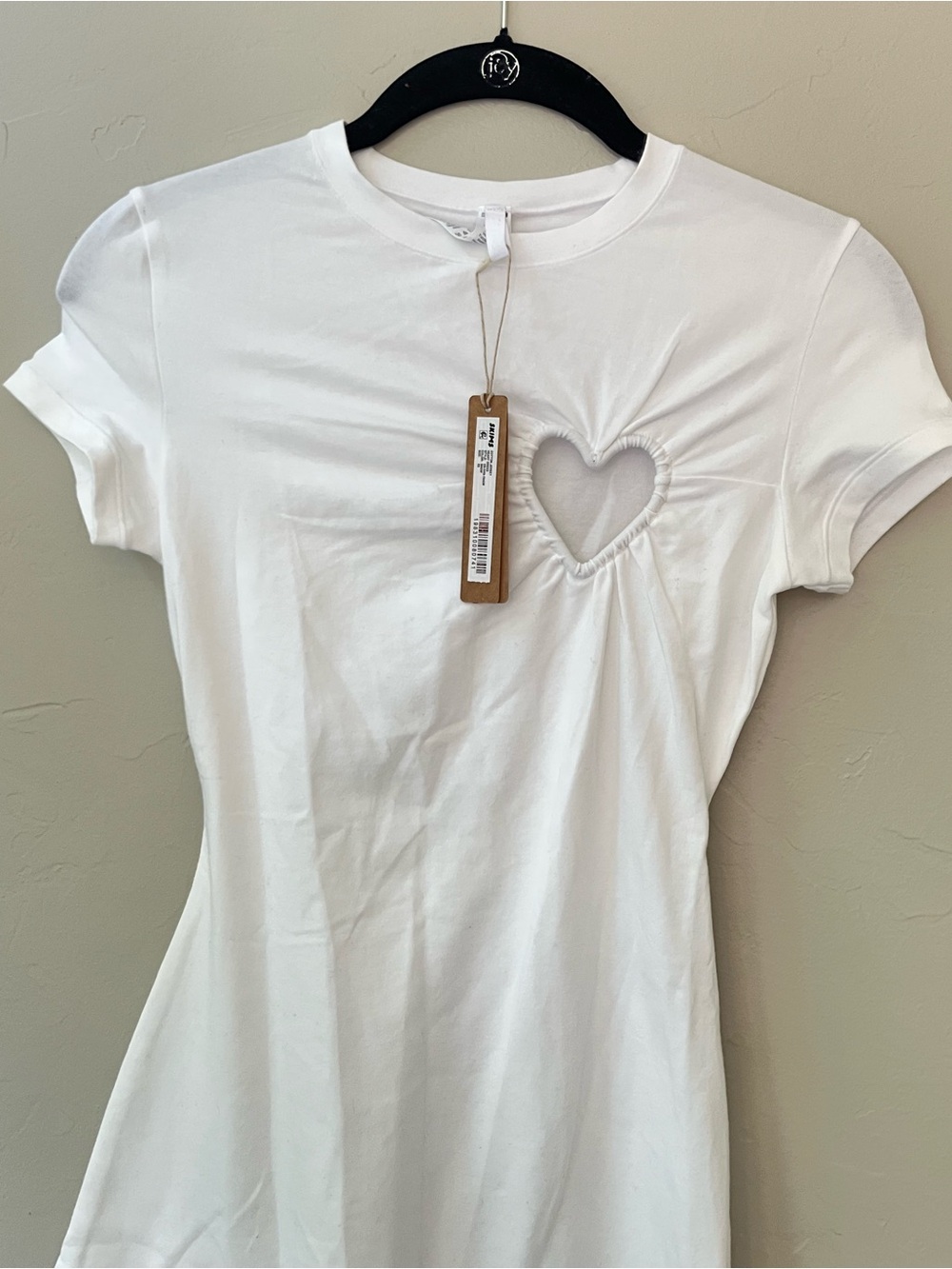 SKIMS COTTON JERSEY CUT OUT  HEART MINI DRESS SNOW XS